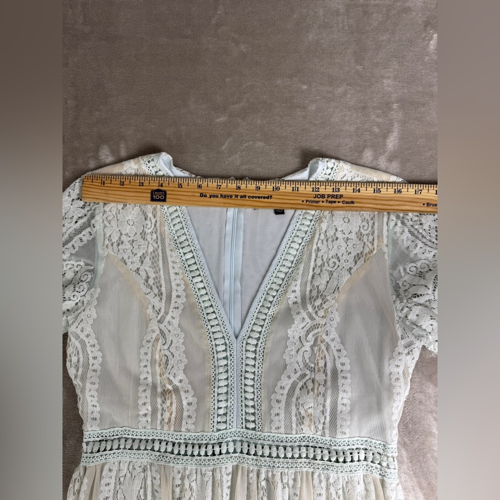 Aakaa Lace Maxi Dress Medium Fill Your Heart White Cream Blue Underlay Formal - Picture 14 of 16
